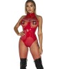 Women Sexy Mesh Chain Open Crotch Leather Erotic Catsuit M6786