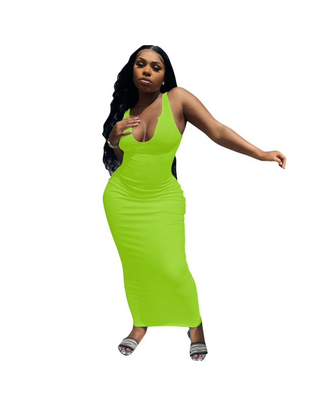U neck causal woman dress fashionable sexy solid summer maxi dress M30120