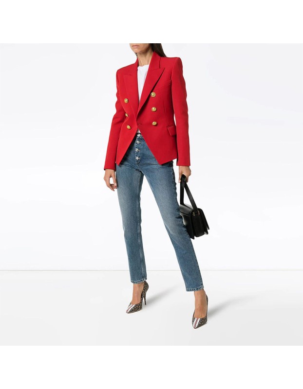 Short Suit Jacket Double Breasted Top Coat Solid Color Women Blazer H2013