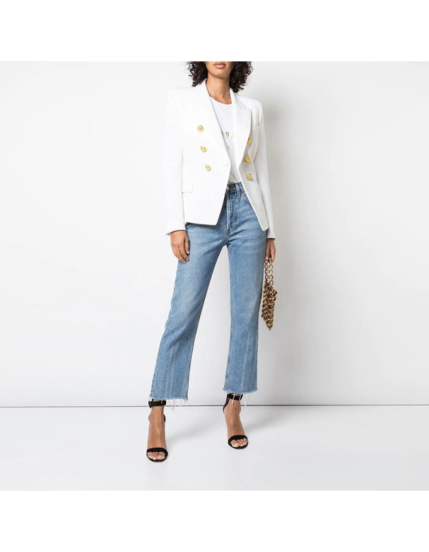 Short Suit Jacket Double Breasted Top Coat Solid Color Women Blazer H2013