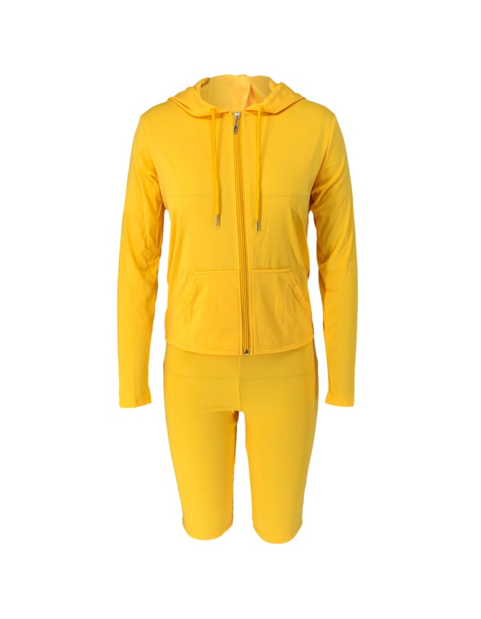 S-2XL hooded zipper sweater tights two-piece sports suit 9253