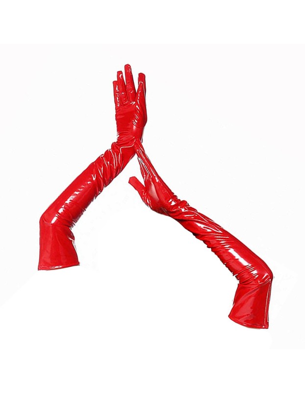 Wholesale Long Mittens Women PVC Black Red Leather Gloves M6825