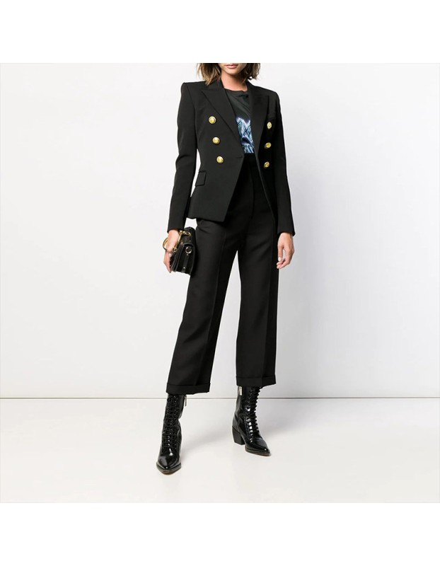 Short Suit Jacket Double Breasted Top Coat Solid Color Women Blazer H2013