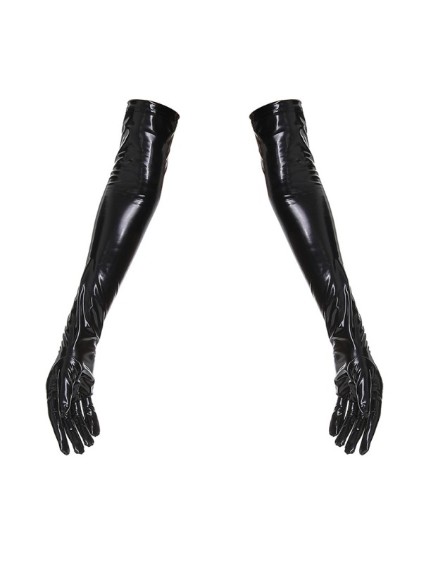 Wholesale Long Mittens Women PVC Black Red Leather Gloves M6825