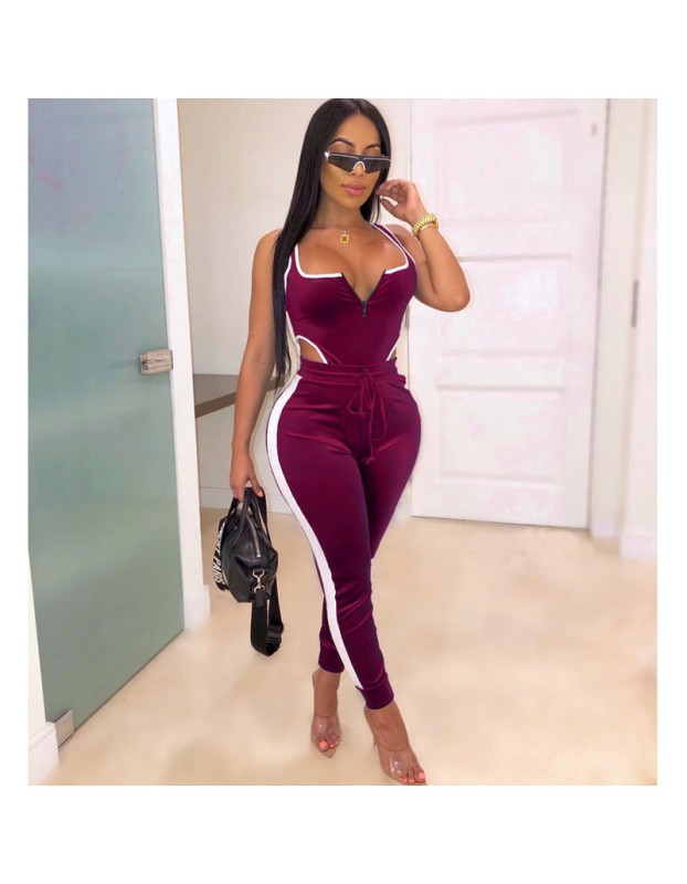 Sleeveless Zipper Hollow Out Two Piece Set Women Tracksuit M8454