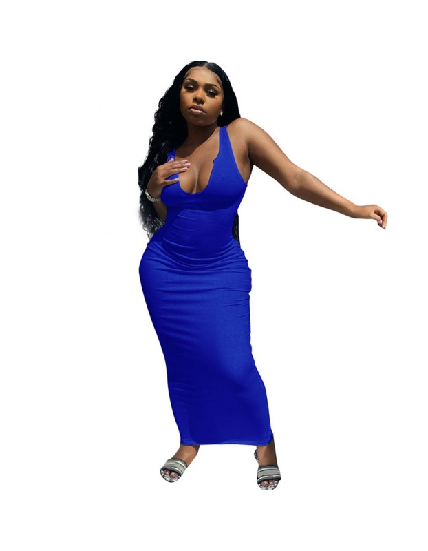 U neck causal woman dress fashionable sexy solid summer maxi dress M30120