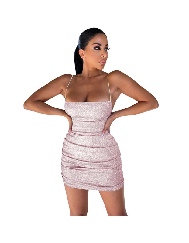 Symphony sling pleated women casual sexy mini dress summer party M30154