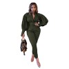Puff Sleeve Top Plus Size Two Piece Outfi Sets Women M039