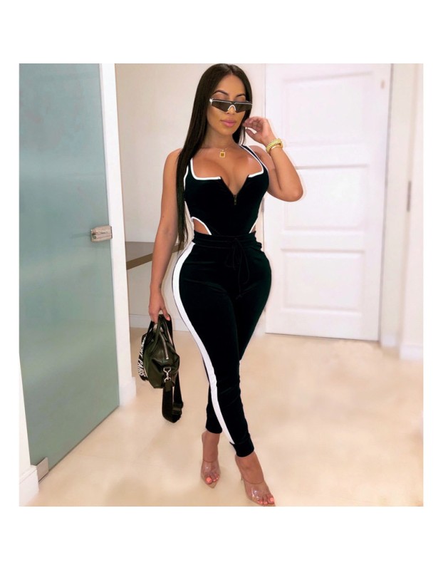 Sleeveless Zipper Hollow Out Two Piece Set Women Tracksuit M8454