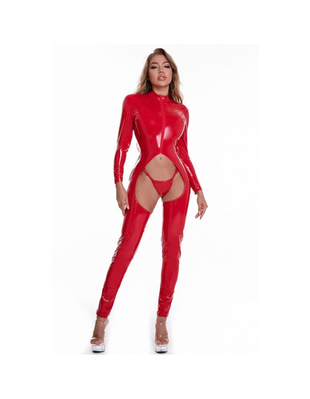 Open Crotch One-Piece Leather Bodycon Jumpsuit Sexy Bodysuit Set XX6810
