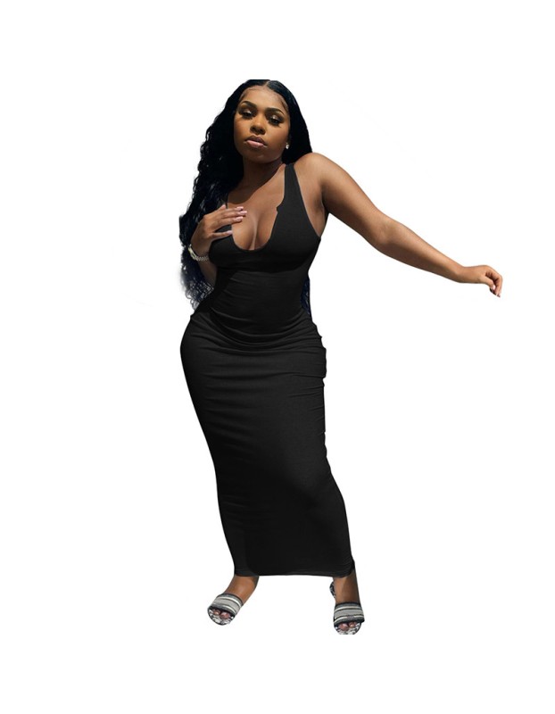 U neck causal woman dress fashionable sexy solid summer maxi dress M30120