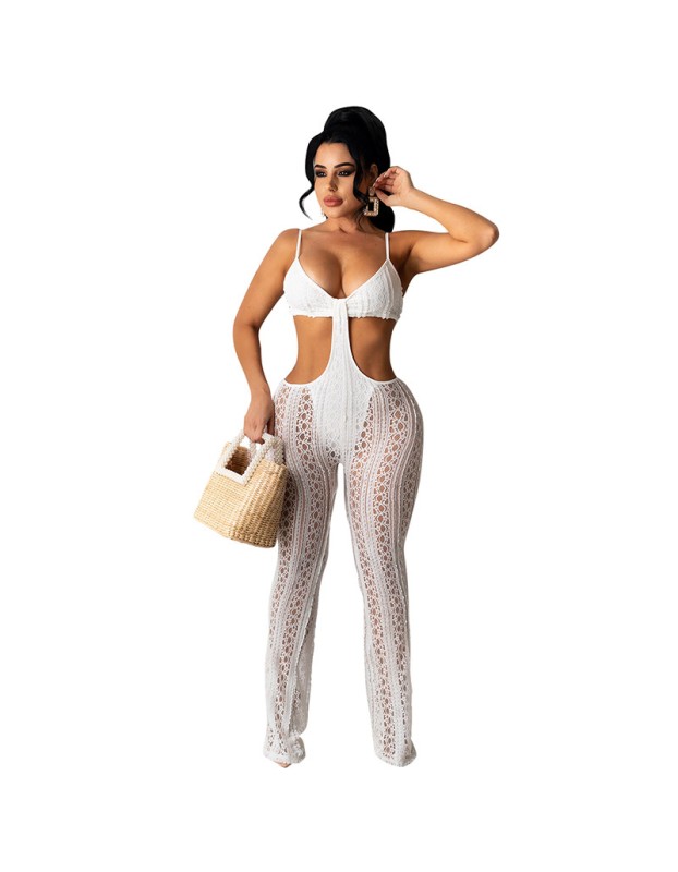 sexy one piece sheer mesh cutout jumpsuit women M30135