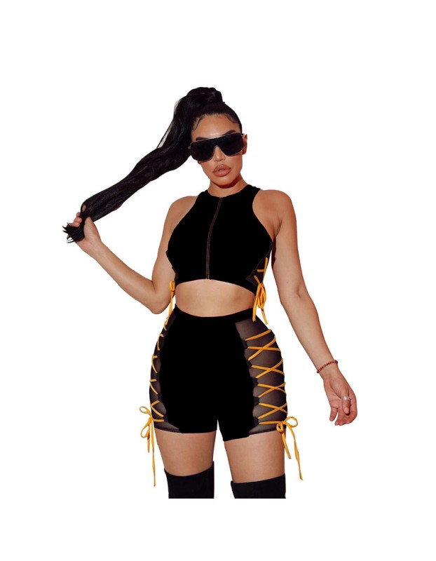 Sleeveless Tops Women Summer Mesh Two Piece Set M043