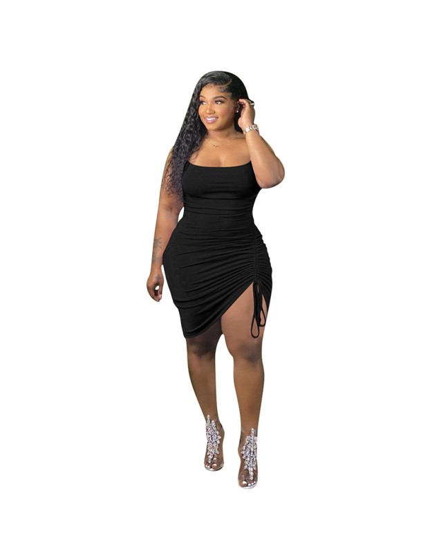 sling single side pleated plus size fashions mini dress ruffle womens skirts M30119