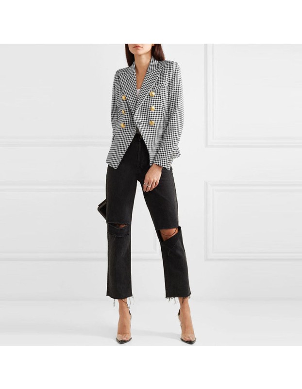 Short Suit Jacket Double Breasted Top Coat Solid Color Women Blazer H2013