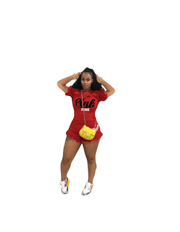 Ruffle Hem Shorts Two Piece Casual Set Women  M052