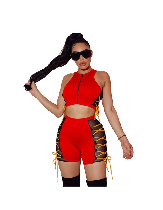 Sleeveless Tops Women Summer Mesh Two Piece Set M043