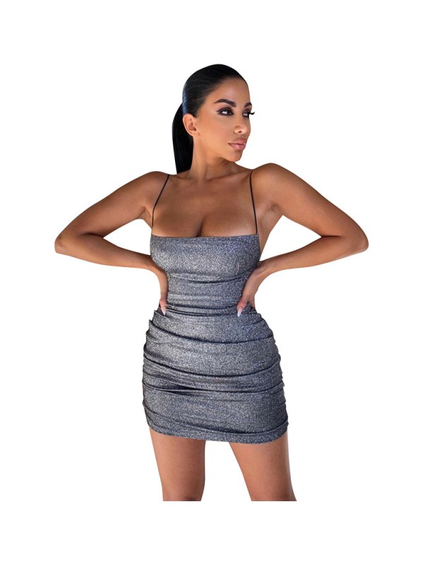 Symphony sling pleated women casual sexy mini dress summer party M30154