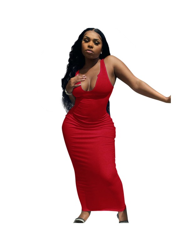 U neck causal woman dress fashionable sexy solid summer maxi dress M30120