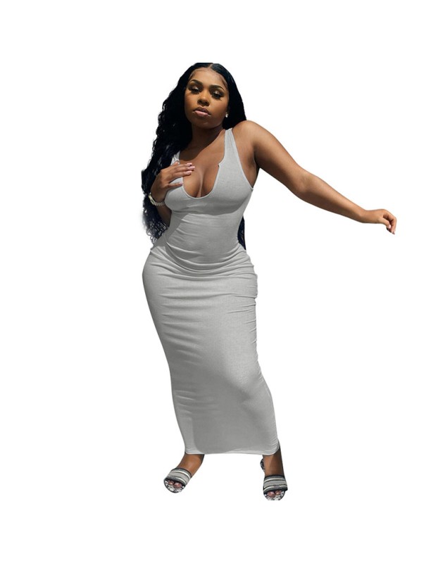 U neck causal woman dress fashionable sexy solid summer maxi dress M30120