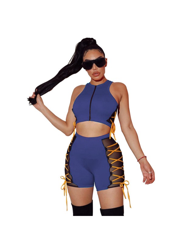 Sleeveless Tops Women Summer Mesh Two Piece Set M043