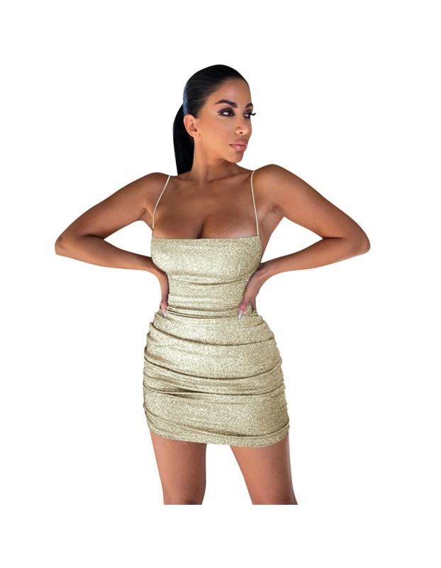Symphony sling pleated women casual sexy mini dress summer party M30154