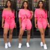 Solid Cotton T Shirts And Shorts Women Two Piece Set M9163