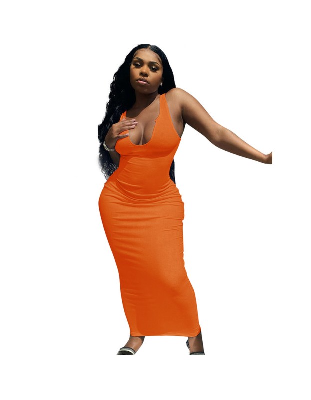 U neck causal woman dress fashionable sexy solid summer maxi dress M30120