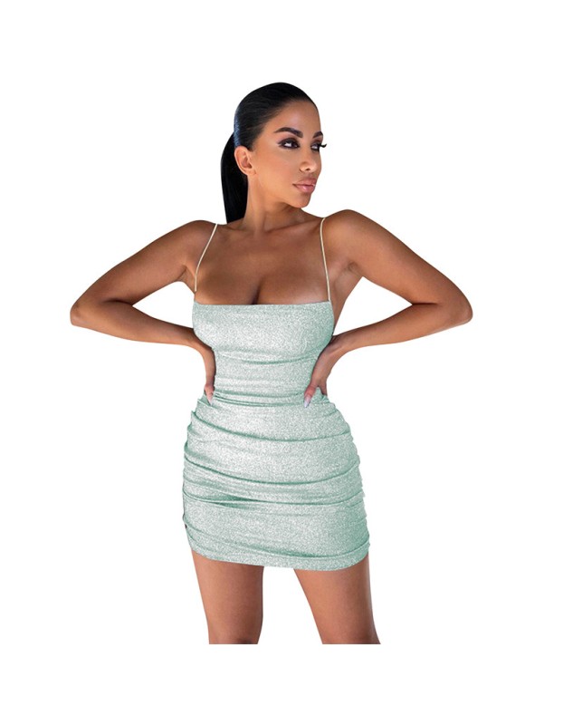 Symphony sling pleated women casual sexy mini dress summer party M30154