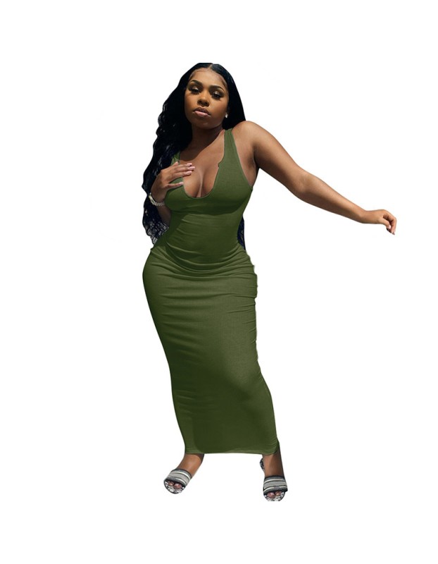 U neck causal woman dress fashionable sexy solid summer maxi dress M30120