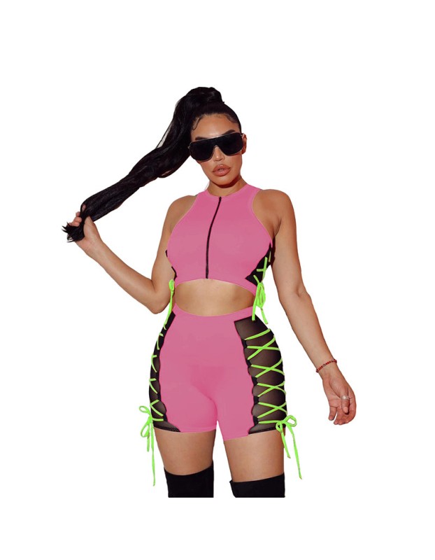 Sleeveless Tops Women Summer Mesh Two Piece Set M043