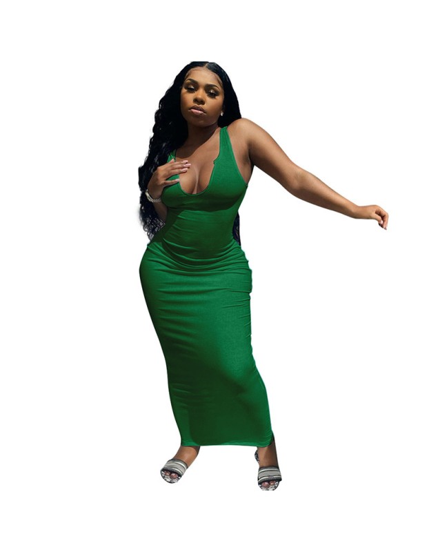 U neck causal woman dress fashionable sexy solid summer maxi dress M30120