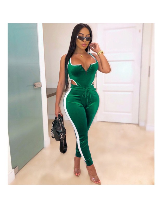 Sleeveless Zipper Hollow Out Two Piece Set Women Tracksuit M8454