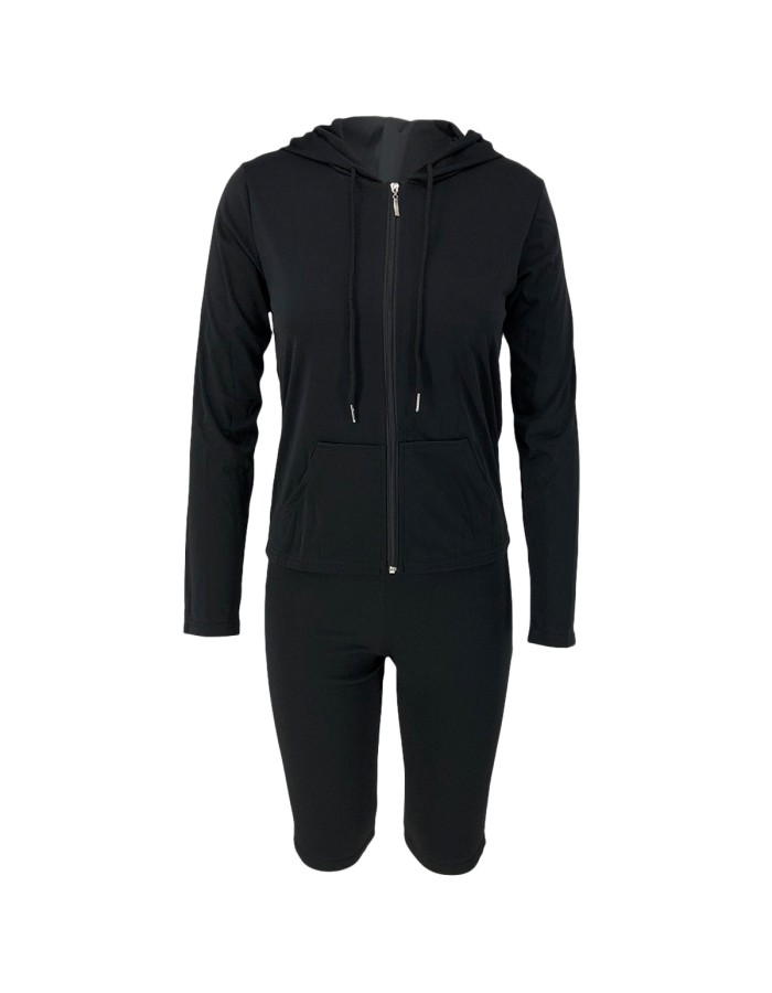 S-2XL hooded zipper sweater tights two-piece sports suit 9253