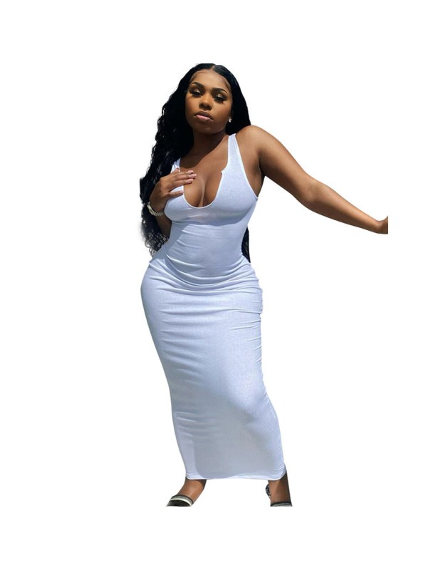 U neck causal woman dress fashionable sexy solid summer maxi dress M30120