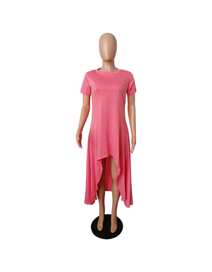 Solid color irregular skirt dress M8471