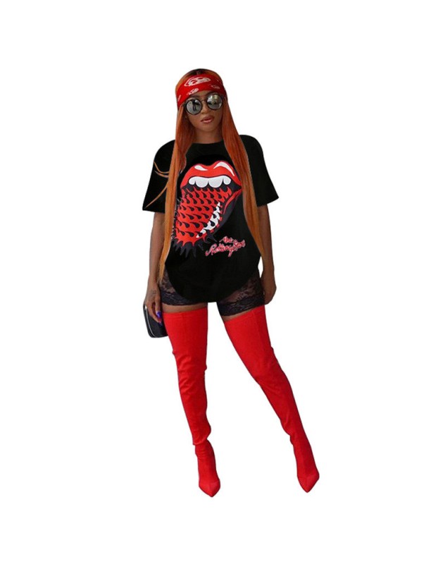 Fashion Women Big Mouth Printed Casual Wear T-shirts m8149
