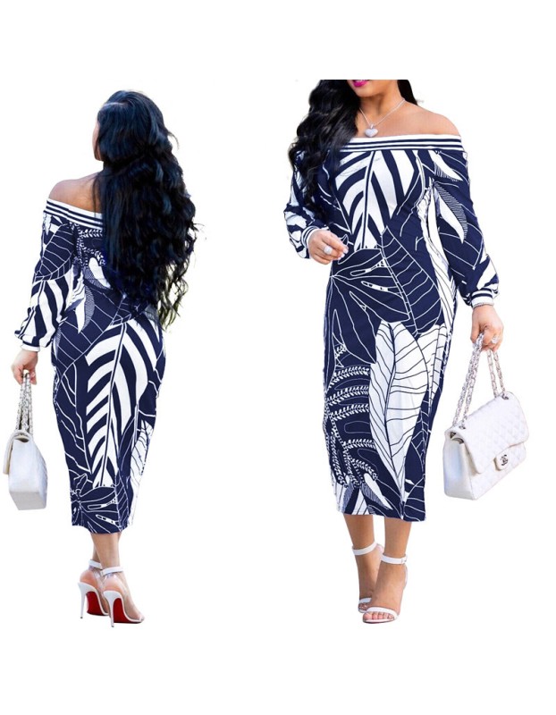 Women Long Sleeve Printed Bodycon Midi Dress m8241