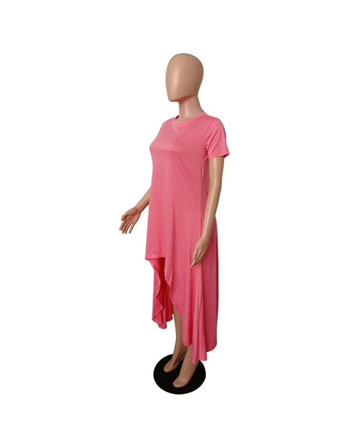 Solid color irregular skirt dress M8471
