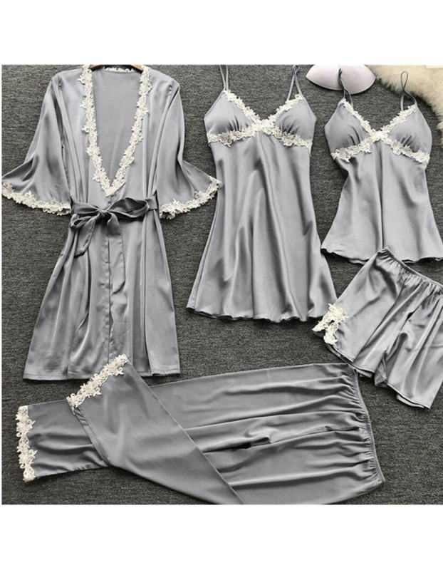 5pcs silk robe women sexy bride dressing gown bridesmaid robe bath Bridesmaid Satin Lace RobesM6059