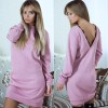 Women Long Sleeve Backless V Neck Lace Patchwork Sweater Dress M30413