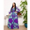 Full Sleeve Belted V-neck Floral Print Boho Chiffon Dress M8450