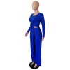 Long Sleeve Bandage Top + Wide Leg Long Pants Casual 2 Pieces Sets M8490