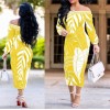 Women Long Sleeve Printed Bodycon Midi Dress m8241
