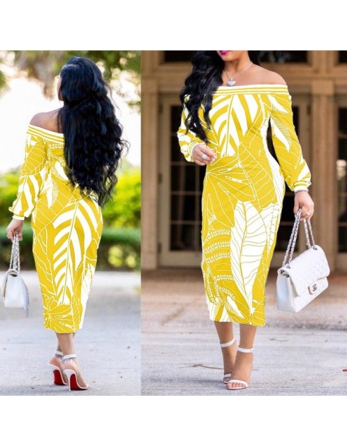 Women Long Sleeve Printed Bodycon Midi Dress m8241
