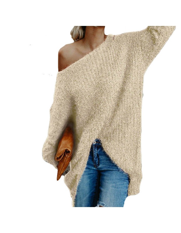 Women Sexy Off Shoulder Long Sleeves Plush Sweaters M30414