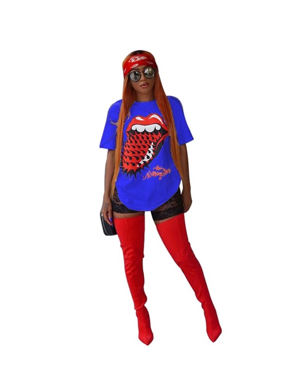 Fashion Women Big Mouth Printed Casual Wear T-shirts m8149