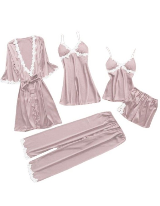 5pcs silk robe women sexy bride dressing gown bridesmaid robe bath Bridesmaid Satin Lace RobesM6059
