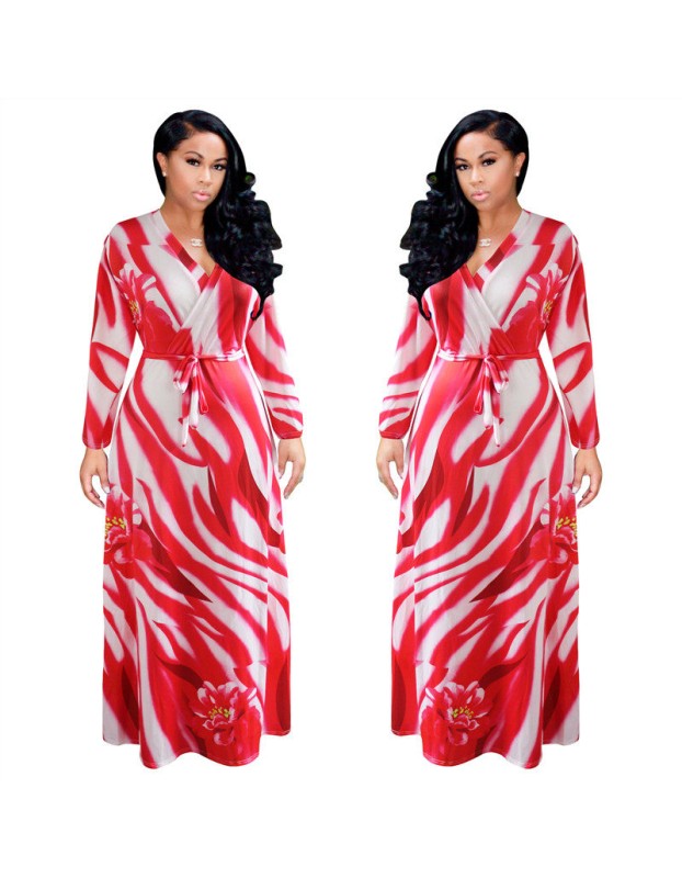 Big Size Summer Long Maxi Dress Print Beach Dress M8428