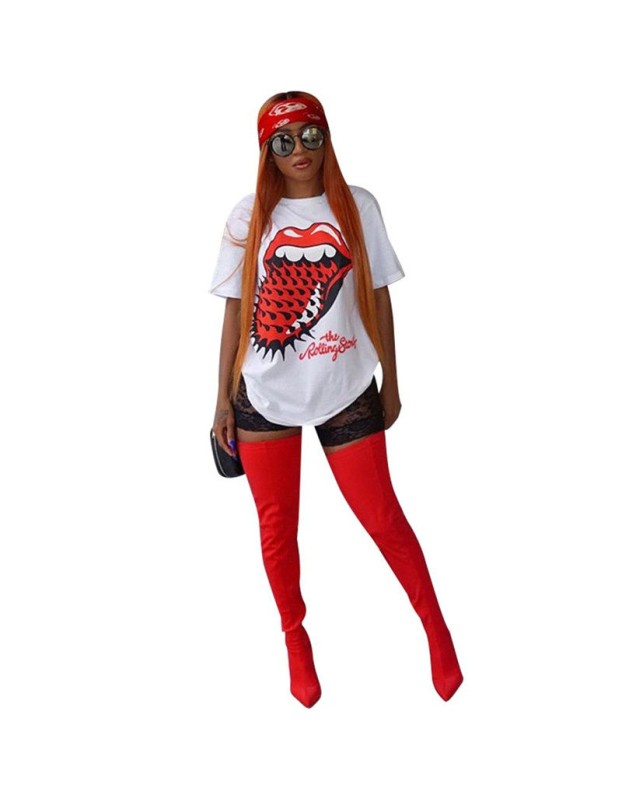 Fashion Women Big Mouth Printed Casual Wear T-shirts m8149